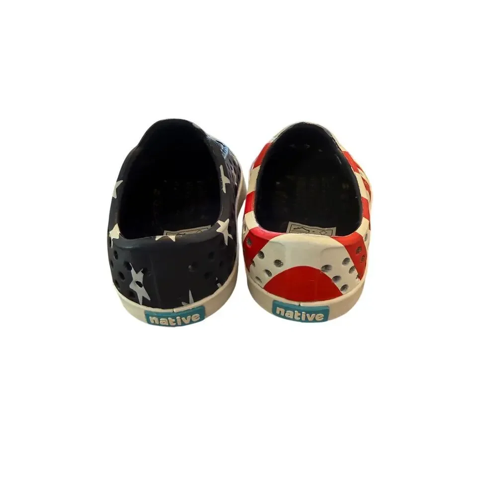 Native Unisex Red Blue Jefferson Print USA Shoes Size 4